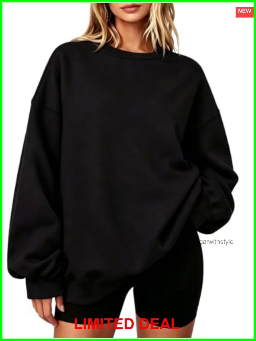 Womens Oversized Crewneck Sweatshirt Drop Shoulder Cotton Poly Fleece Pullover